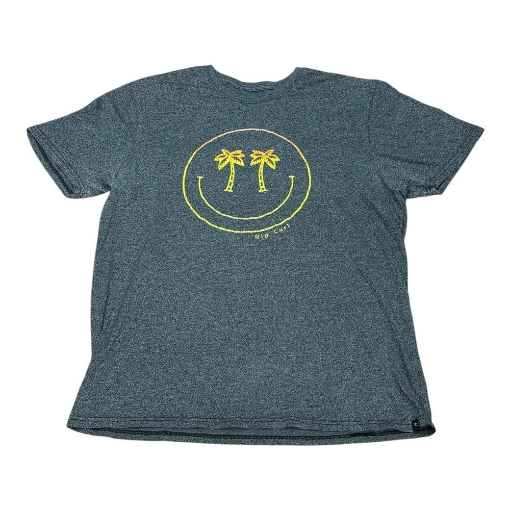 Rip Curl Shirt Mens Large Heather Gray Palm Smiley Graphic Surf Beach T-Shirt